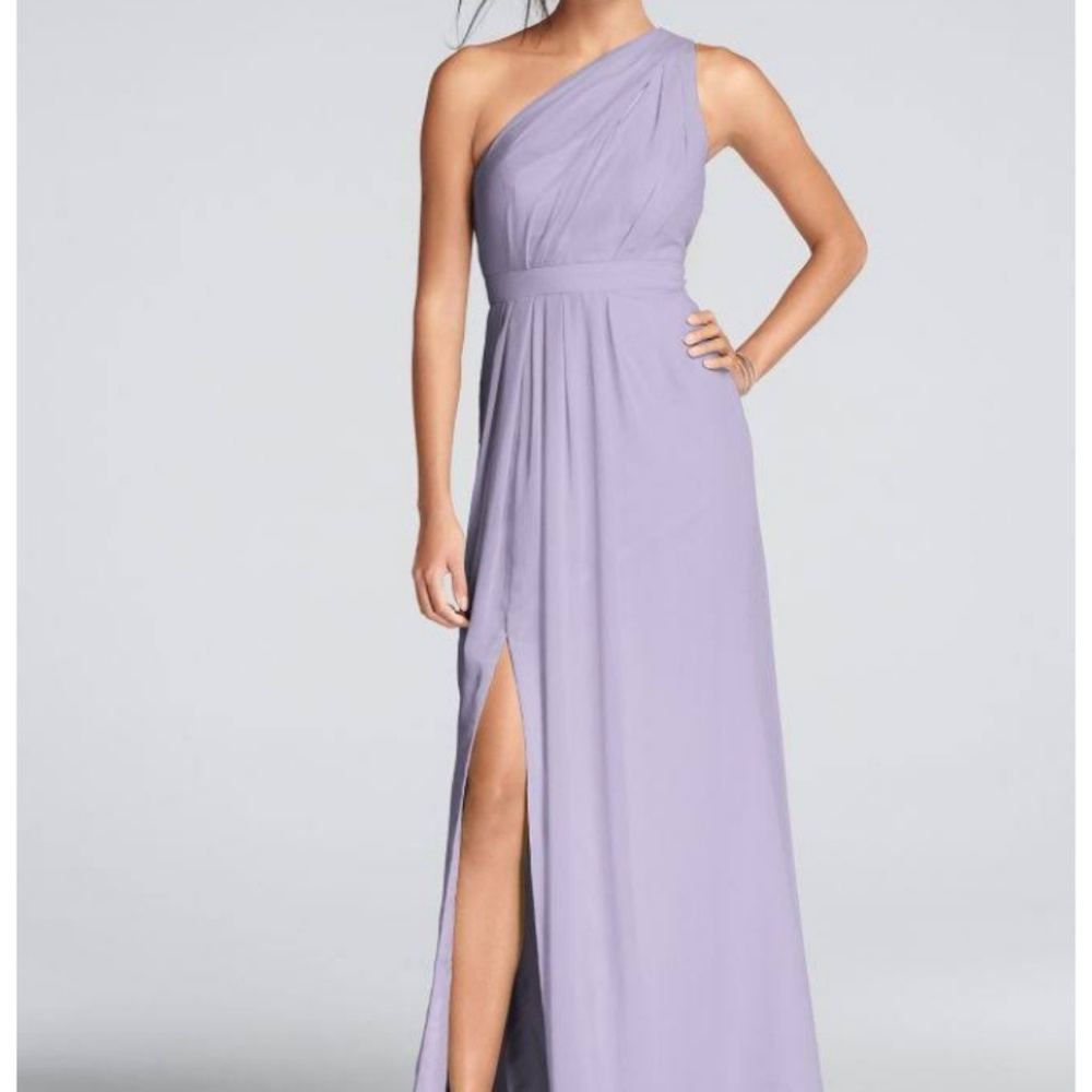 David's Bridal Lavender On Shoulder Chiffon Maxi